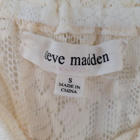 Steve Madden Lace Tunic Top Blouse Cream Sz Small Sheer See Through Peplum Hem - Picture 6 of 8
